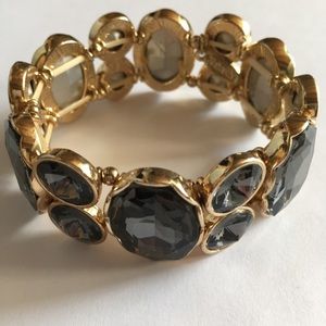 Oval and Round Black Crystal Stretch Bracelet